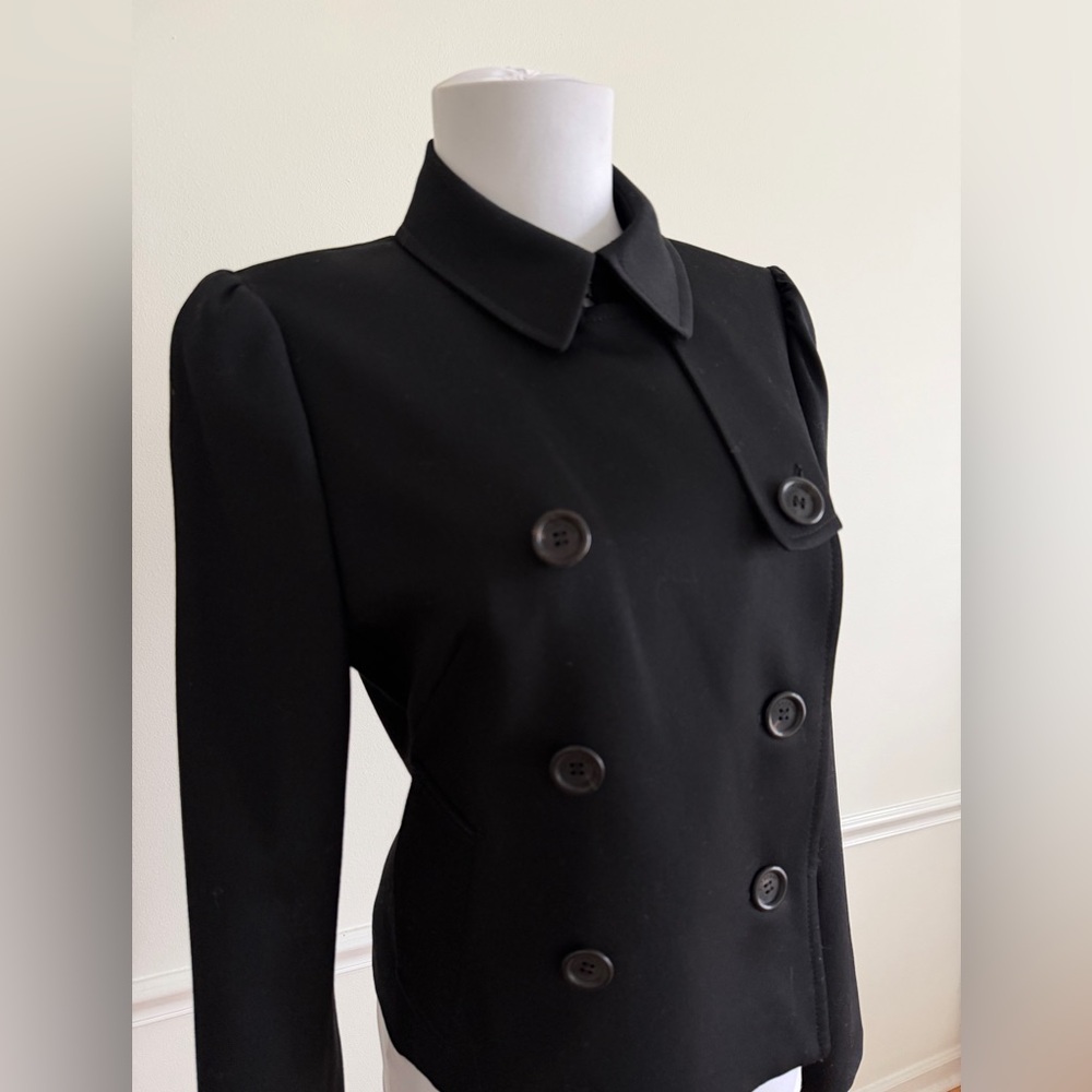 Burberry London Cropped Wool Blazer Jacket Black Double Breasted Y2K Vintage